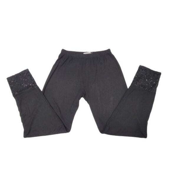 Black Leggings Comfy leggings with Lace Trim -Sizes  M L  XL - NEW - Picture 11 of 13